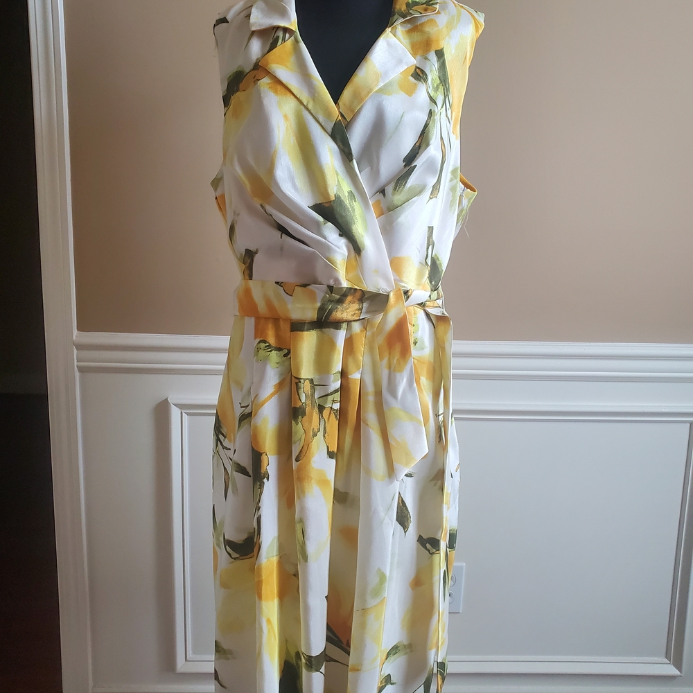 Ashley Stewart Yellow and White Wrap Sundress